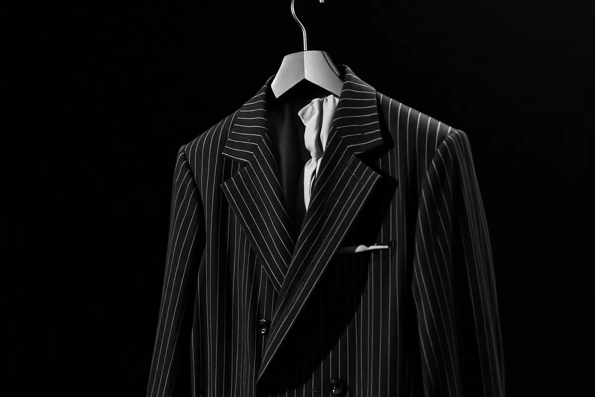 pinstripe suit — black and white 1930s evidence photograph from the Randy Adams wardrobe file