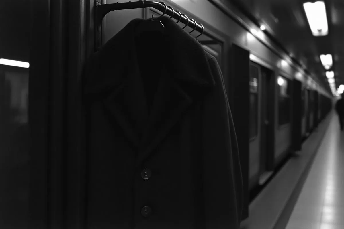overcoat — black and white 1930s evidence photograph from the Randy Adams wardrobe file